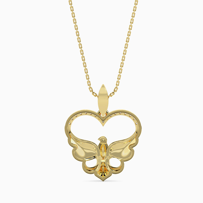 heart motif diamond pendant necklace in yellow gold