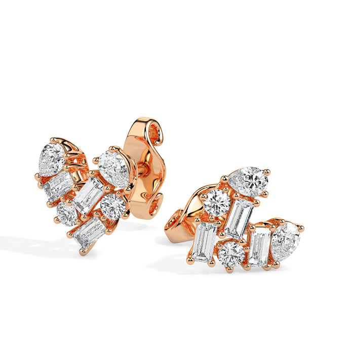 heart cluster diamond stud earrings in rose gold