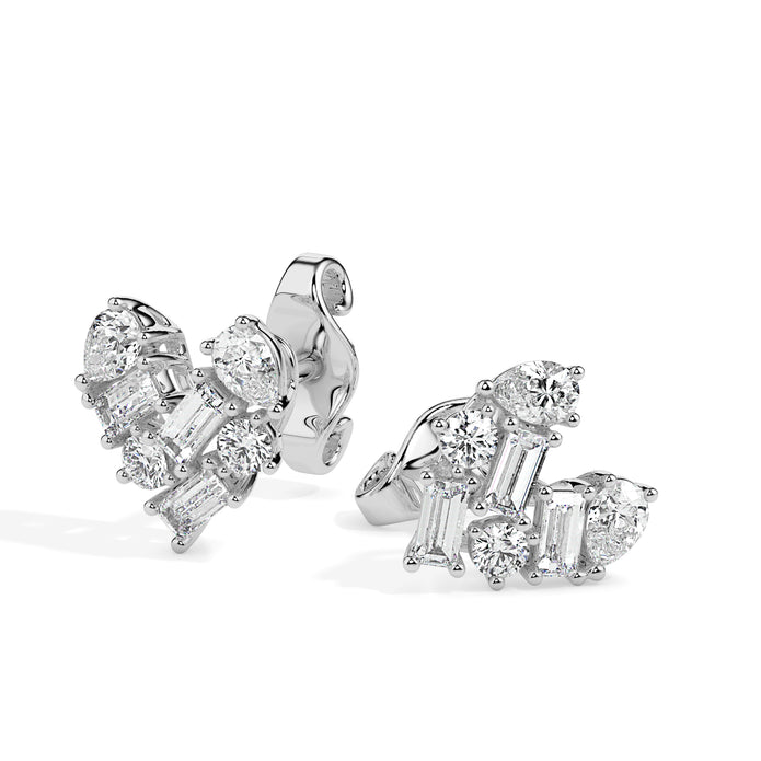 heart cluster diamond stud earrings in white gold