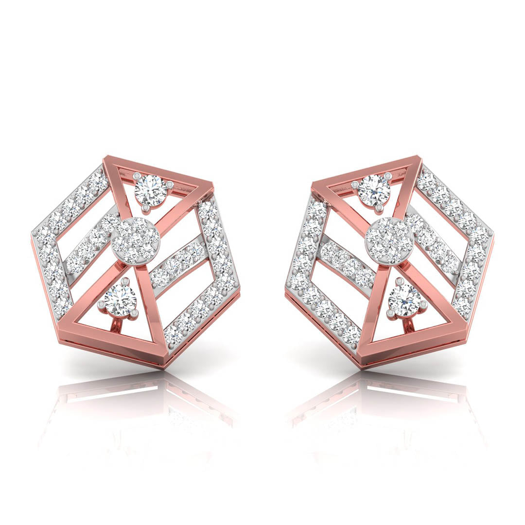 hexagon cluster diamond stud earrings in rose gold
