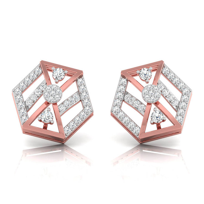 hexagon cluster diamond stud earrings in rose gold