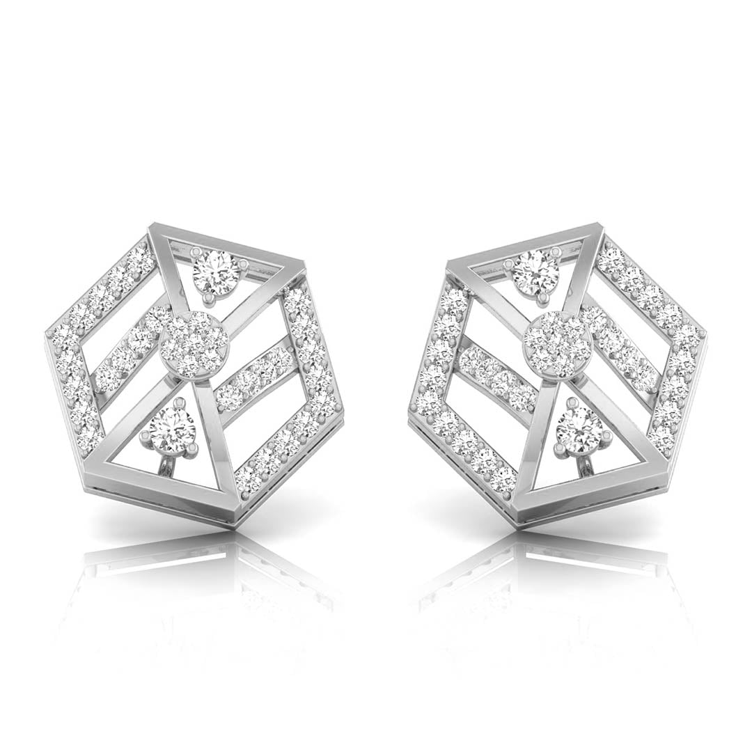 hexagon cluster diamond stud earrings in white gold