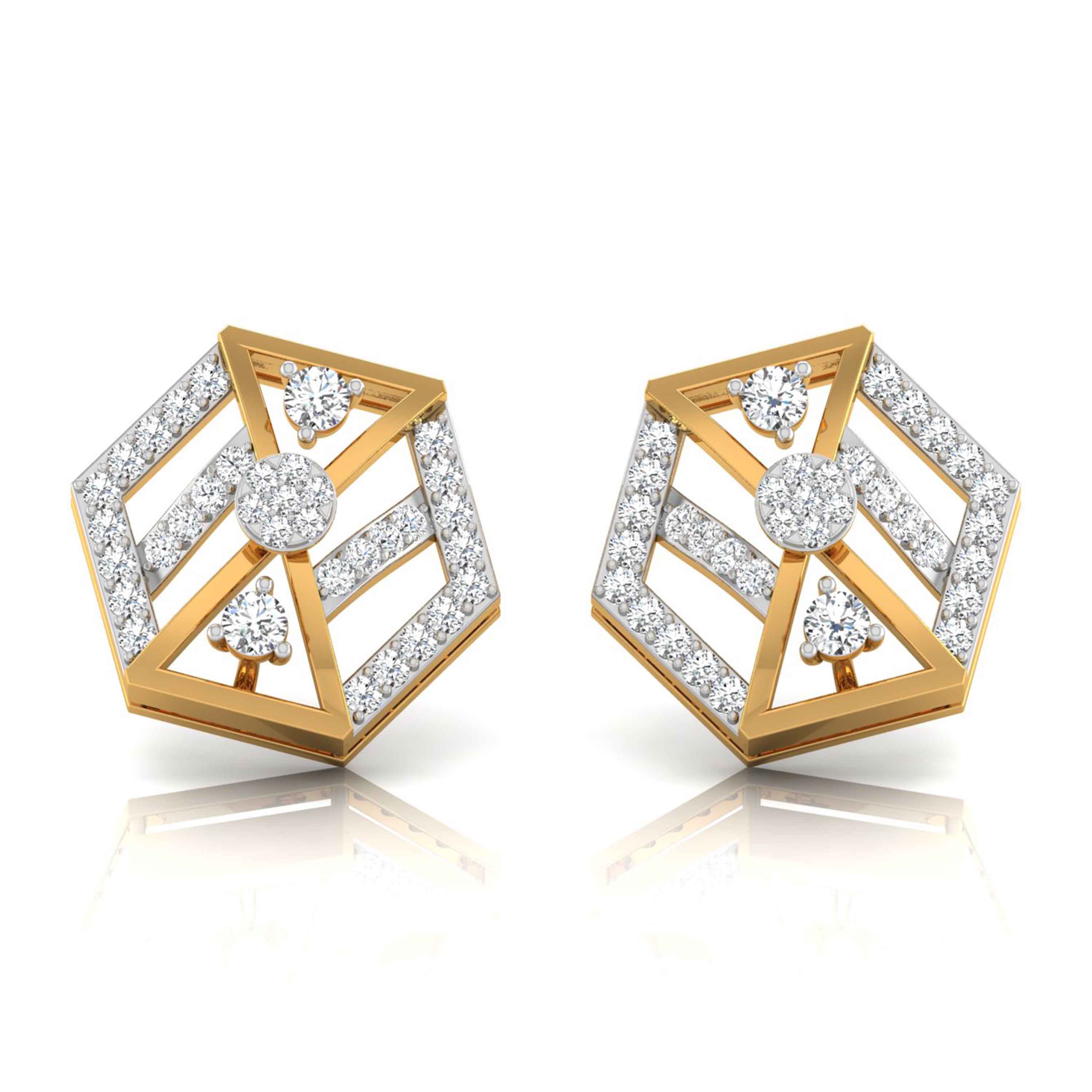 hexagon cluster diamond stud earrings in yellow gold