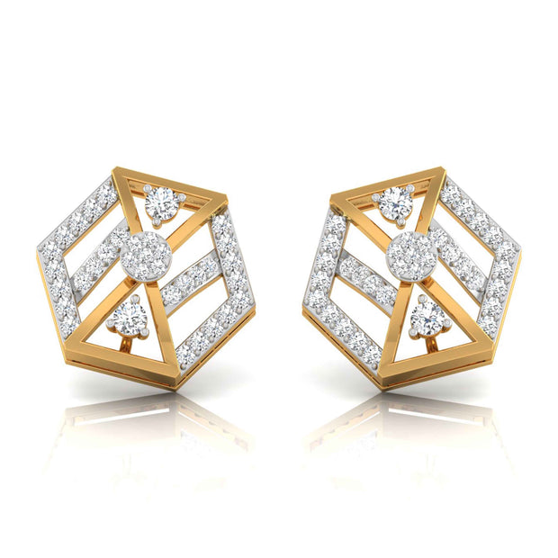 hexagon cluster diamond stud earrings in yellow gold