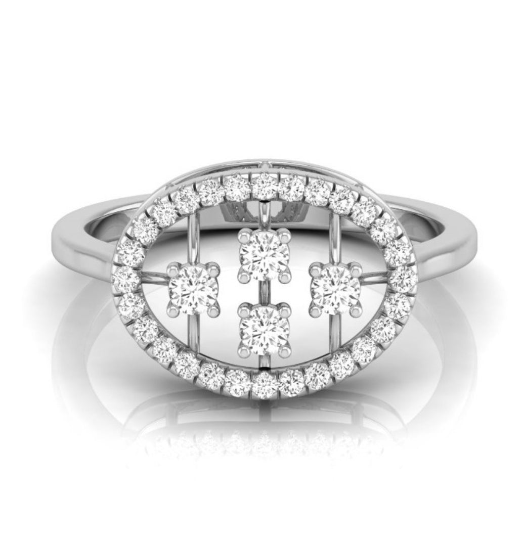 lattice design round cut diamond ring in white gold