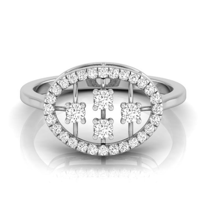 lattice design round cut diamond ring in white gold