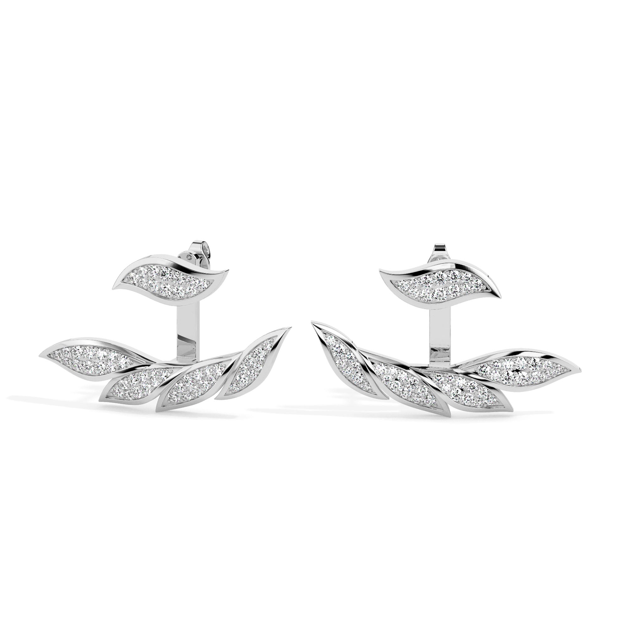 leaf cluster diamond stud earrings in white gold