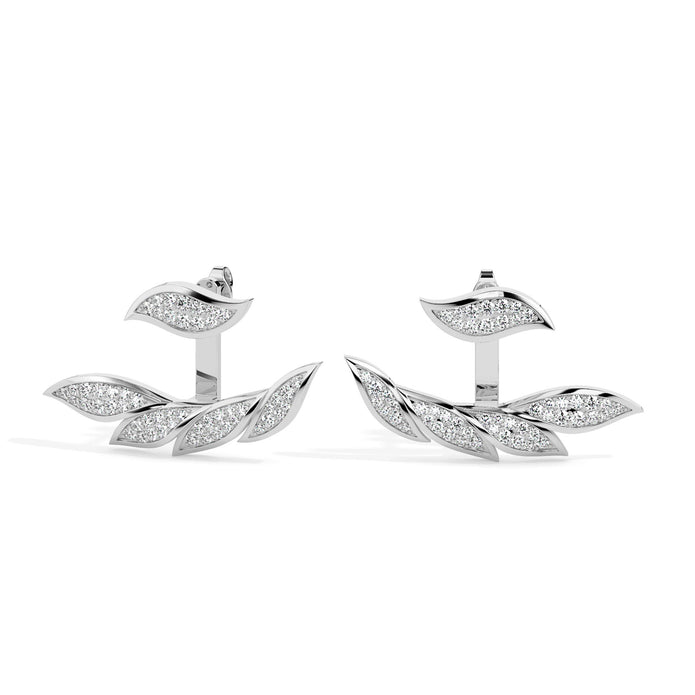 leaf cluster diamond stud earrings in white gold