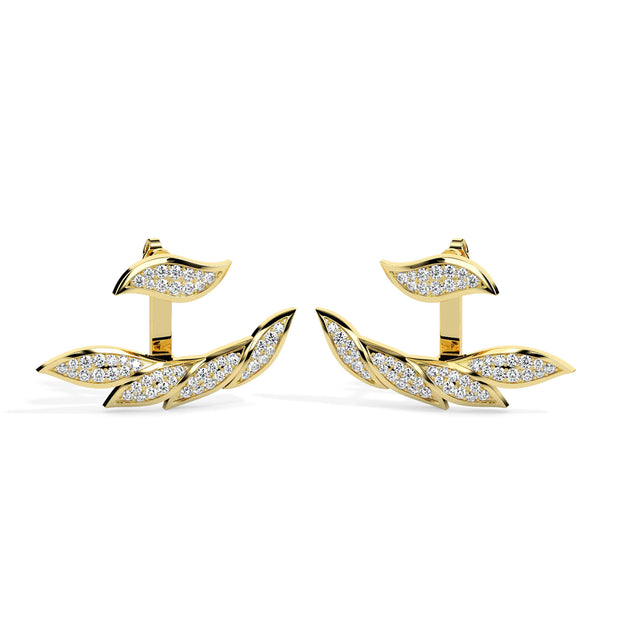 leaf cluster diamond stud earrings in yellow gold