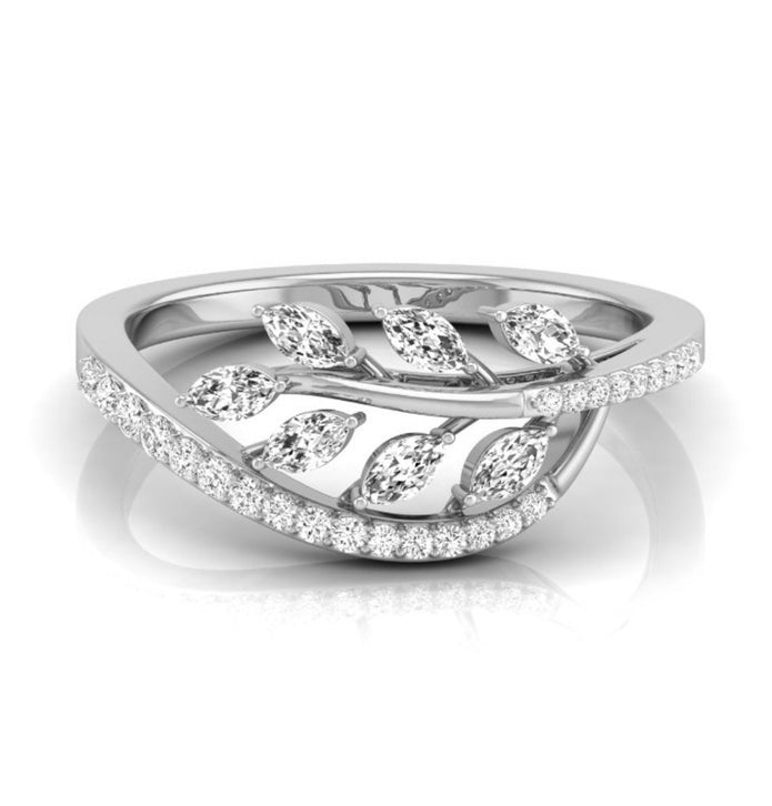 leafy wave marquise diamond ring in white gold