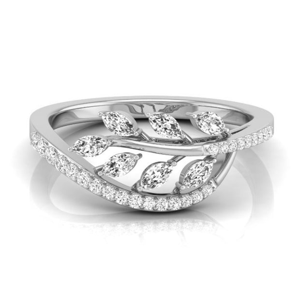 leafy wave marquise diamond ring in white gold