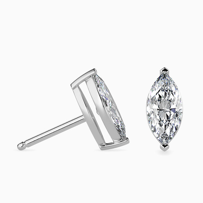 marquise prong set diamond stud earrings in white gold