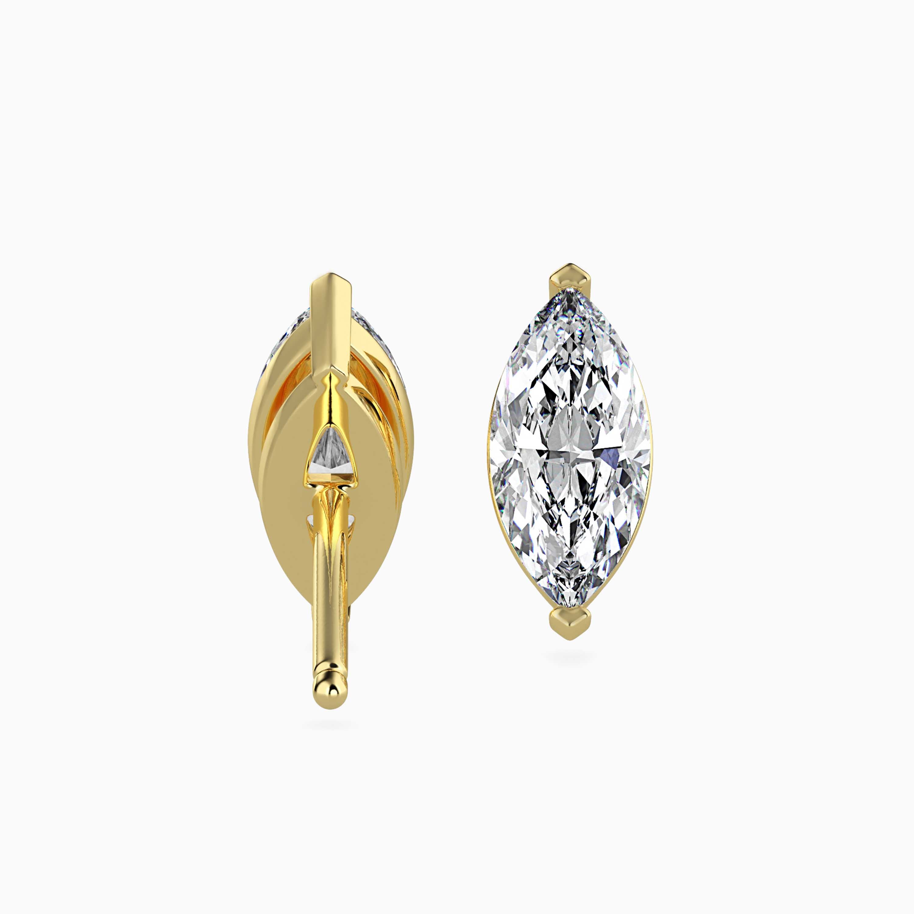 marquise prong set diamond stud earrings in yellow gold