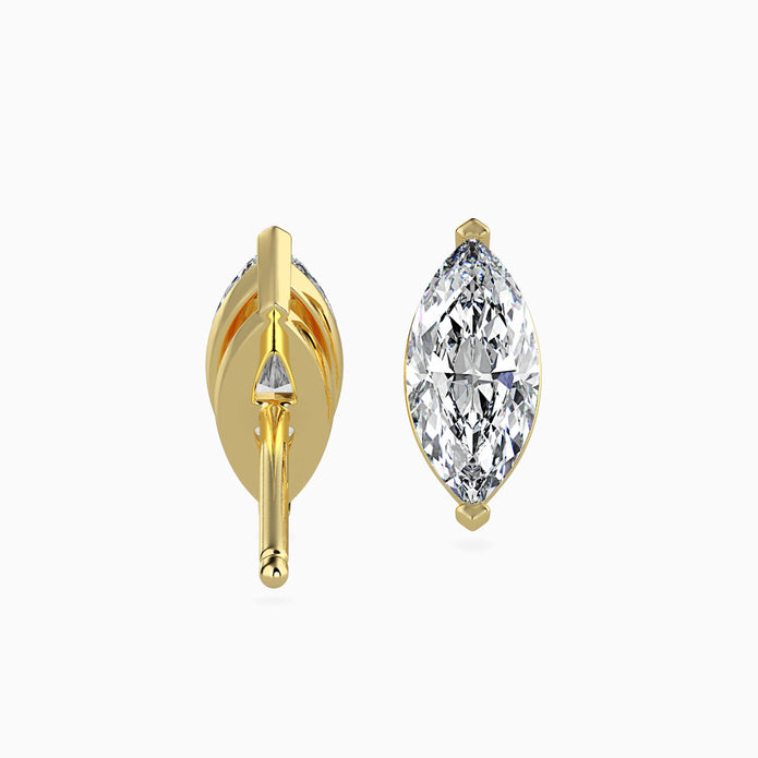 marquise prong set diamond stud earrings in yellow gold