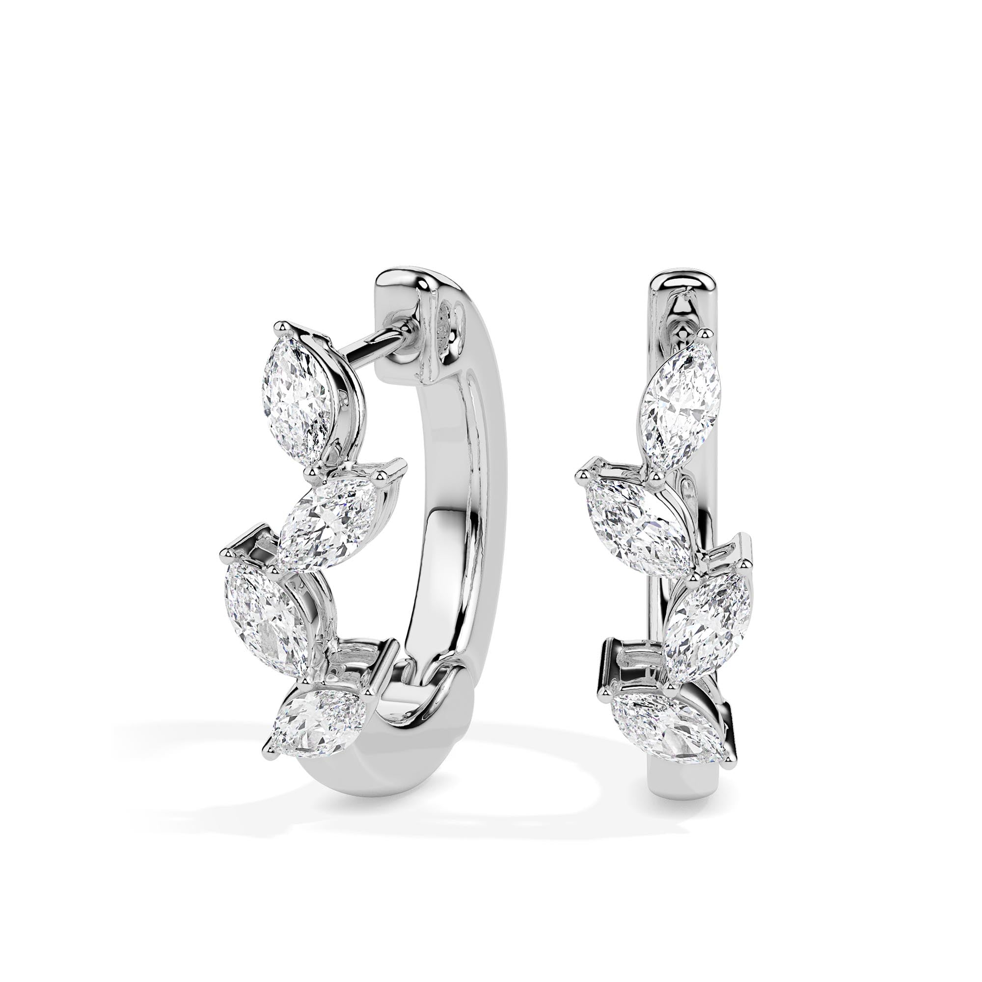 marquise cluster diamond hoop earrings in white gold