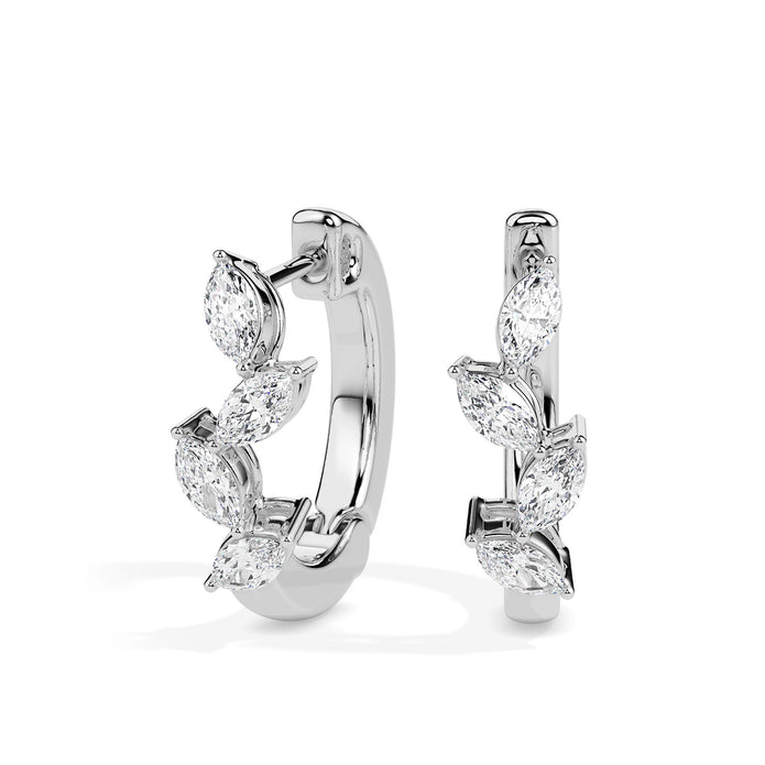 marquise cluster diamond hoop earrings in white gold