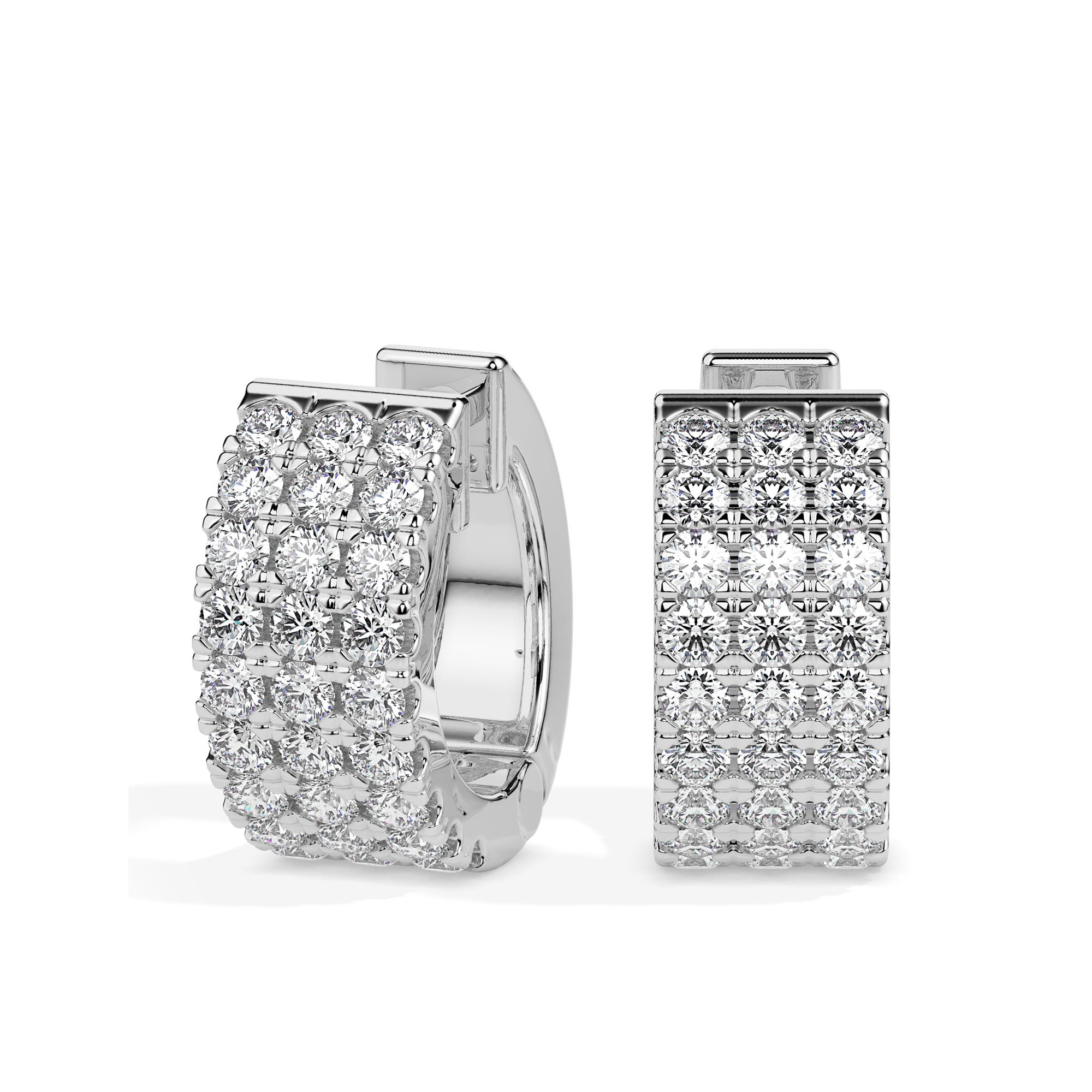 multi row pave diamond hoop earrings in white gold