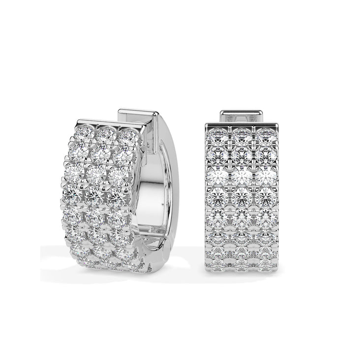 multi row pave diamond hoop earrings in white gold