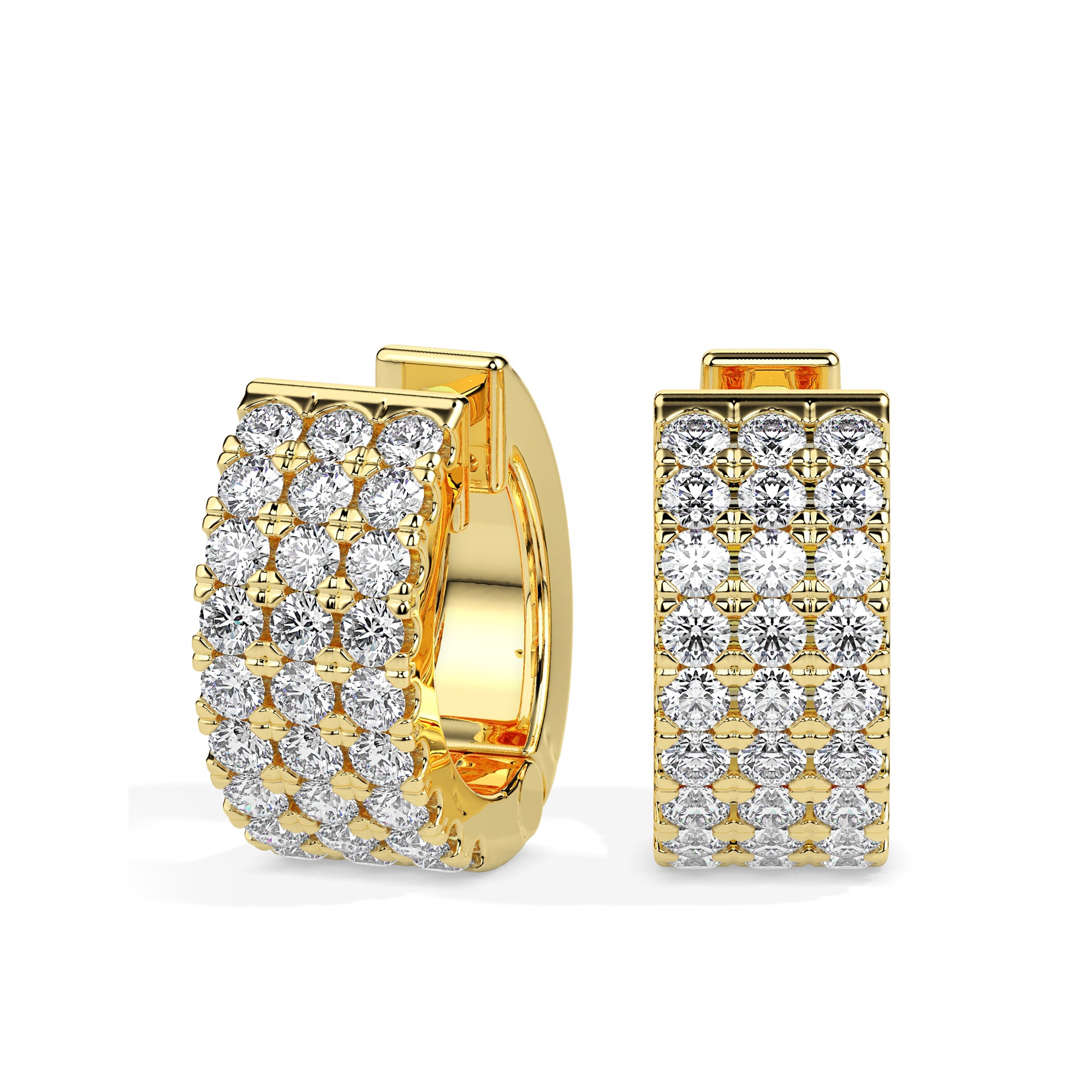 multi row pave diamond hoop earrings in yellow gold 