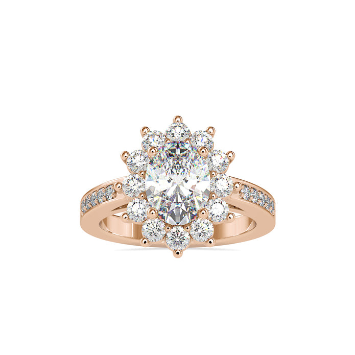 oval cut halo diamond ring in rose gold