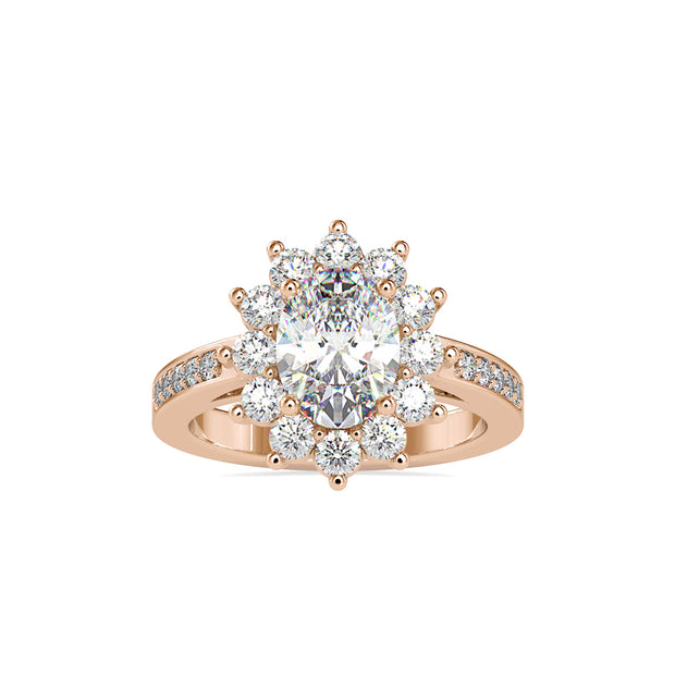 oval cut halo diamond ring in rose gold