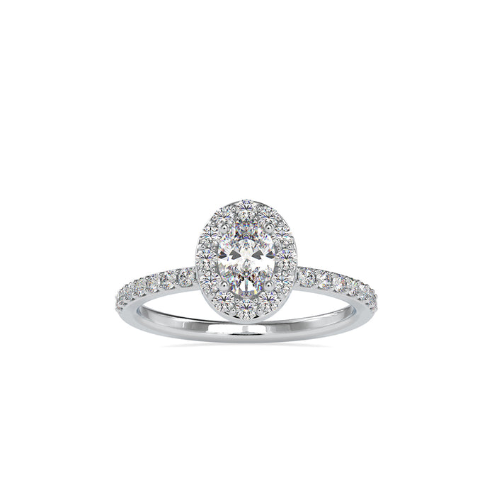 oval halo lab-grown diamond ring in white gold