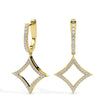 pave diamond hoop drop earrings in yellow gold