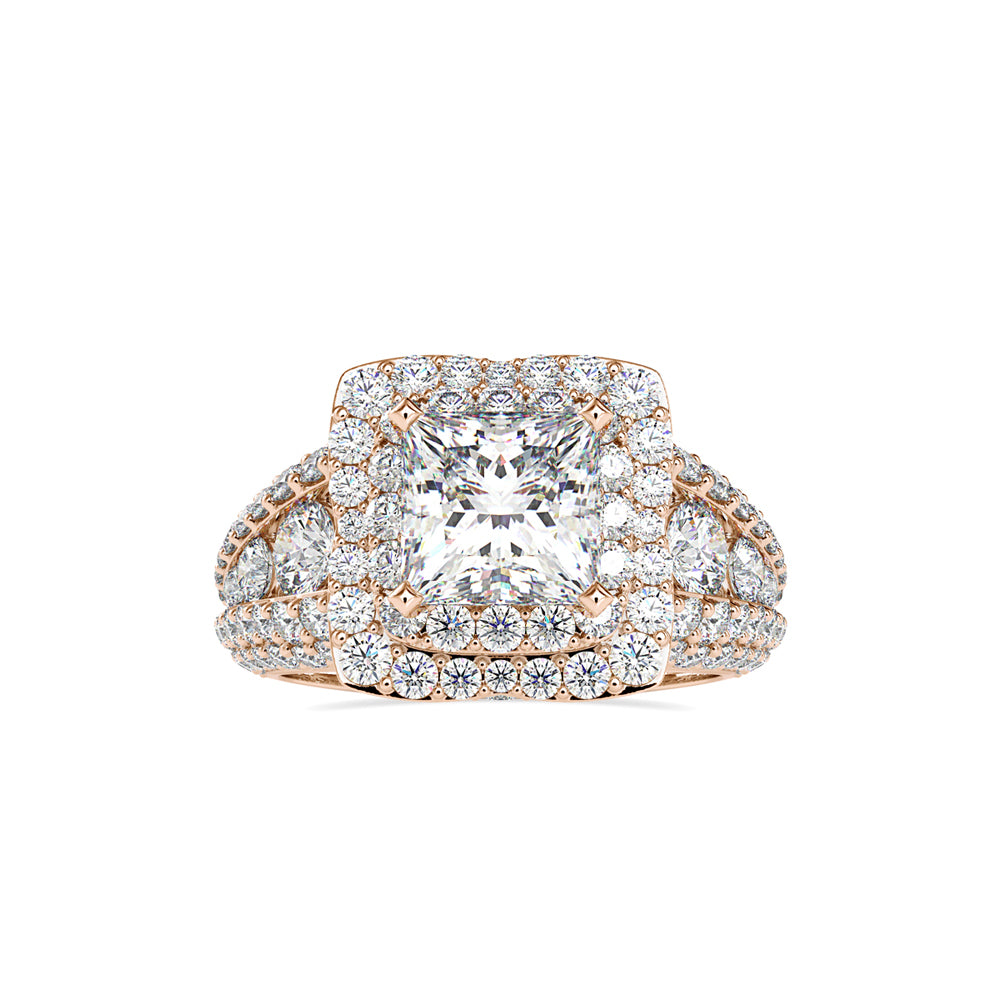 princess cut double halo lab-grown diamond ring in rose gold