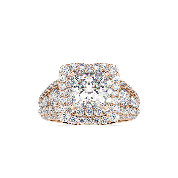 princess cut double halo lab-grown diamond ring in rose gold