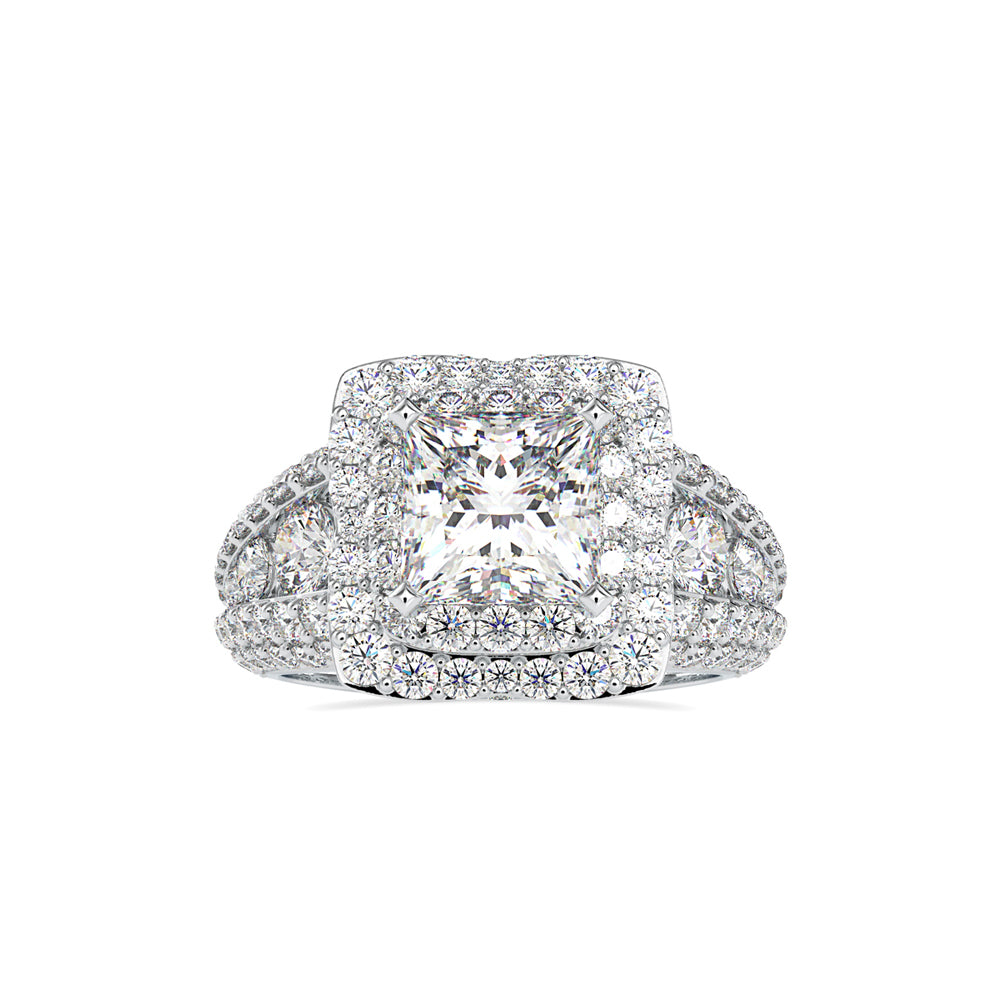 princess cut double halo lab-grown diamond ring in white gold
