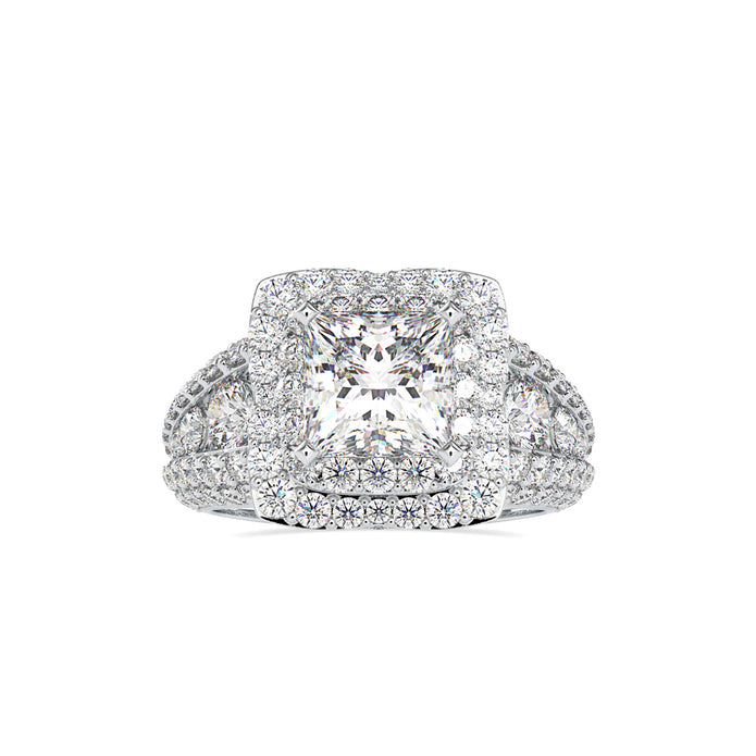 princess cut double halo lab-grown diamond ring in white gold