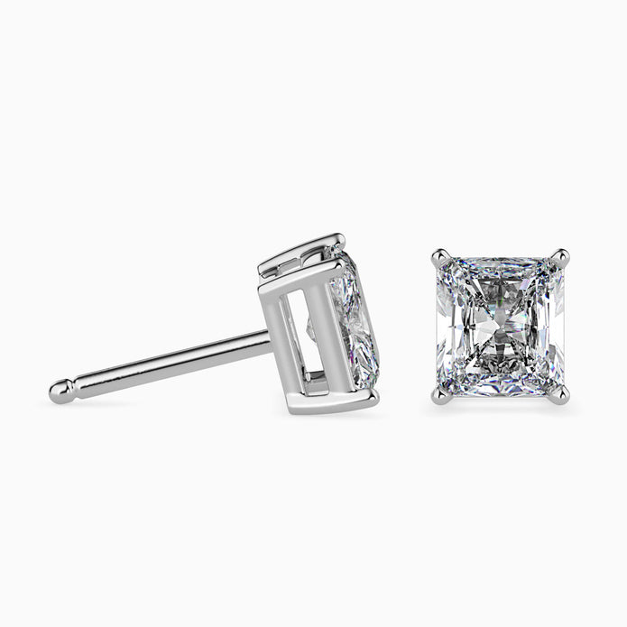 radiant prong set diamond stud earrings in white gold