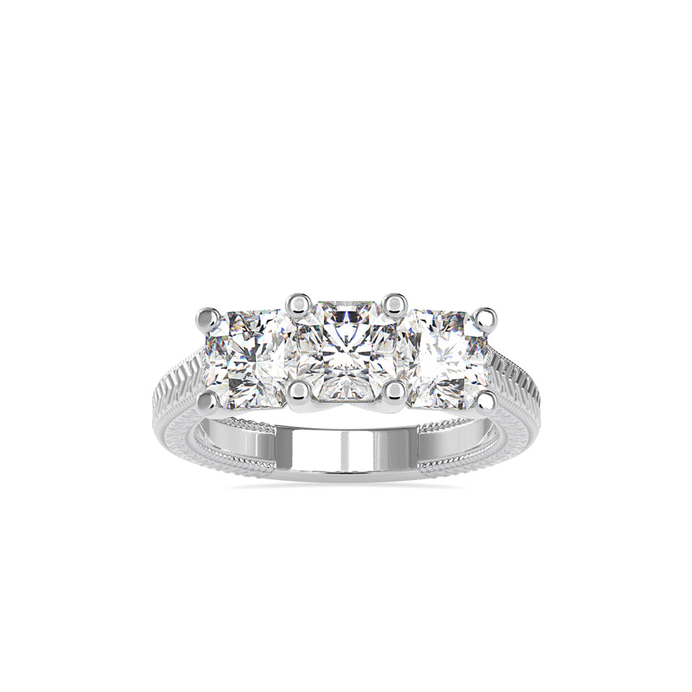 radiant cut three stone lab-grown diamond ring in white gold