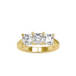 radiant cut three stone lab-grown diamond ring in yellow gold