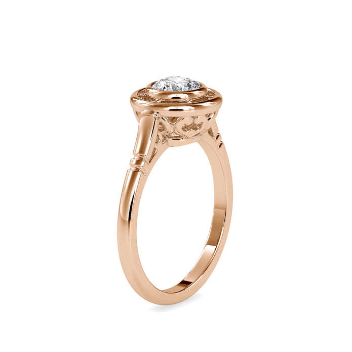 round cut bezel halo lab-grown diamond ring in rose gold