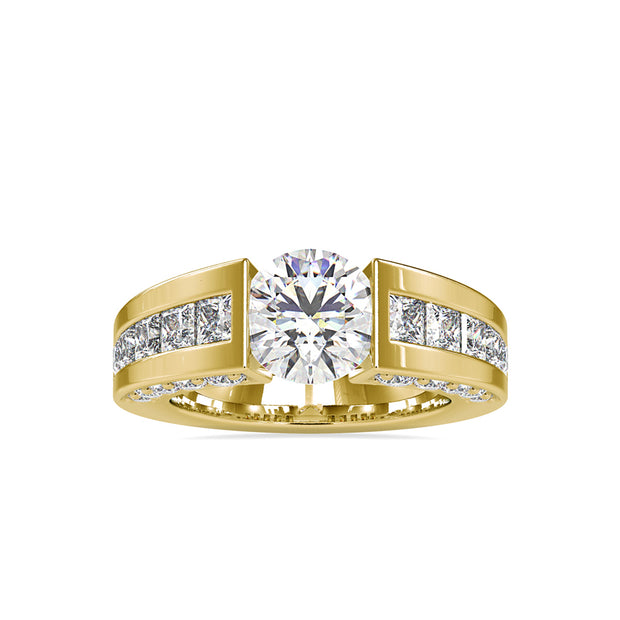 round cut tension lab-grown diamond ring in yellow gold