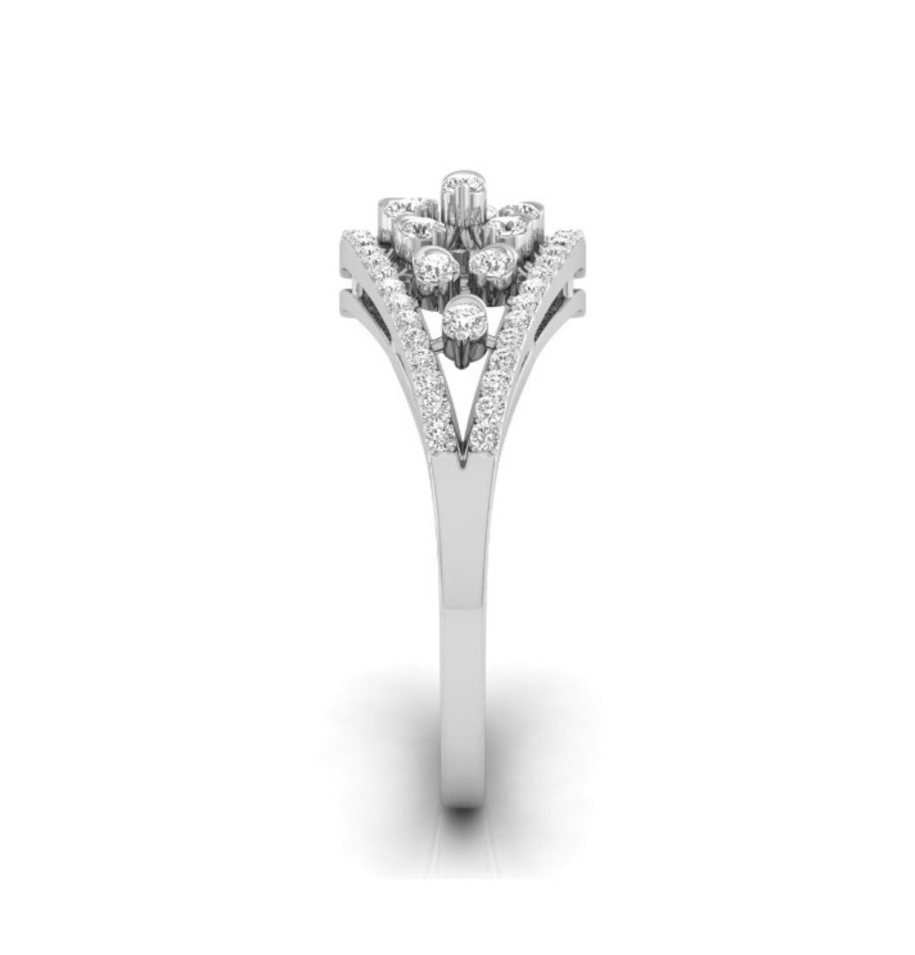 round prong half bezel diamond ring in white gold
