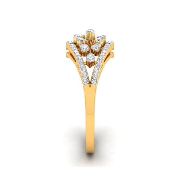 round prong half bezel diamond ring in yellow gold