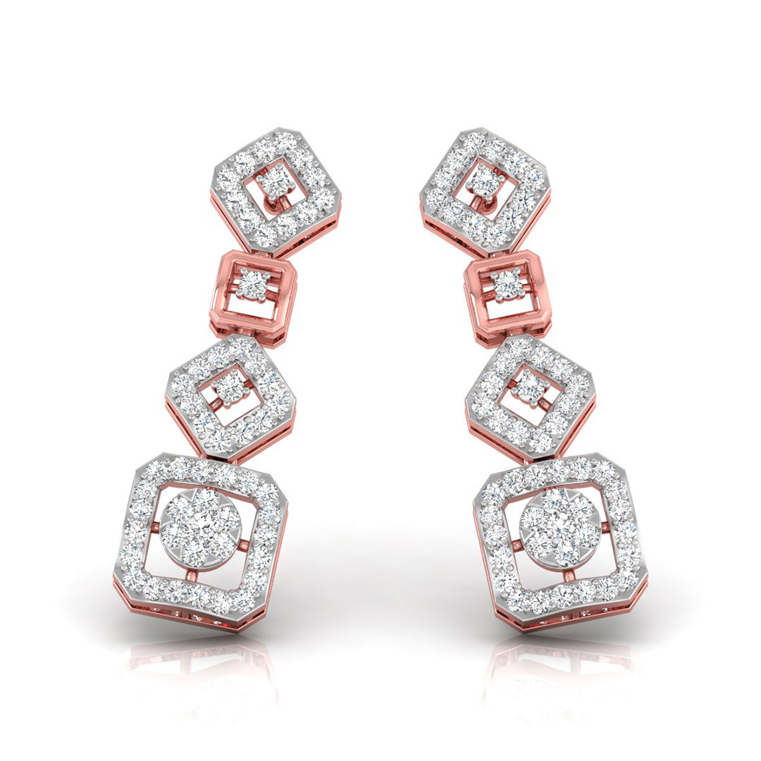 round diamond dangler earrings in rose gold