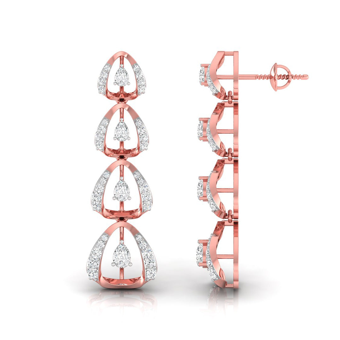 round diamond dangler earrings in rose gold