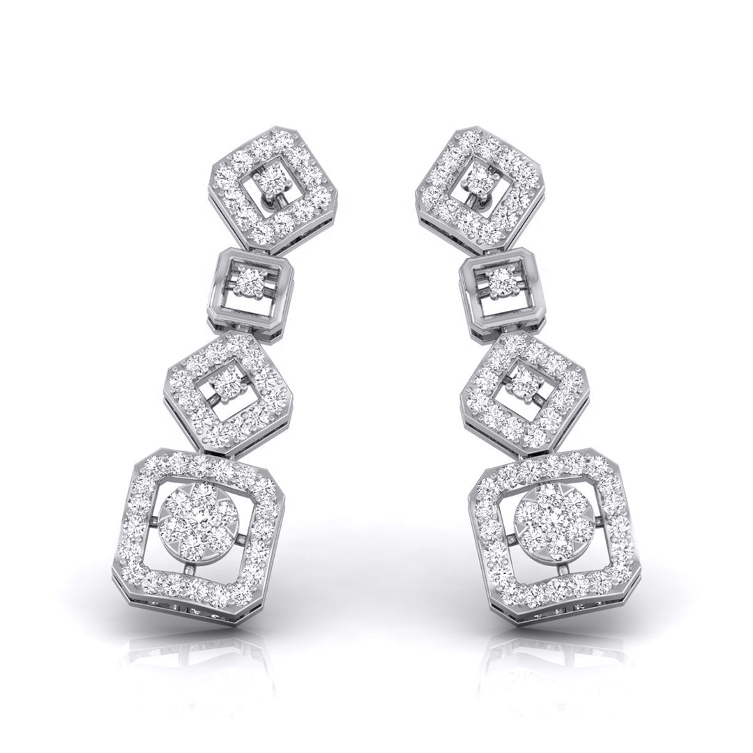 round diamond dangler earrings in white gold