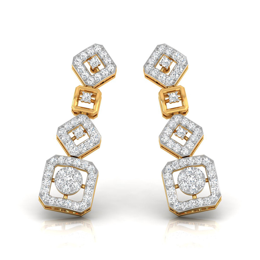 round diamond dangler earrings in yellow gold