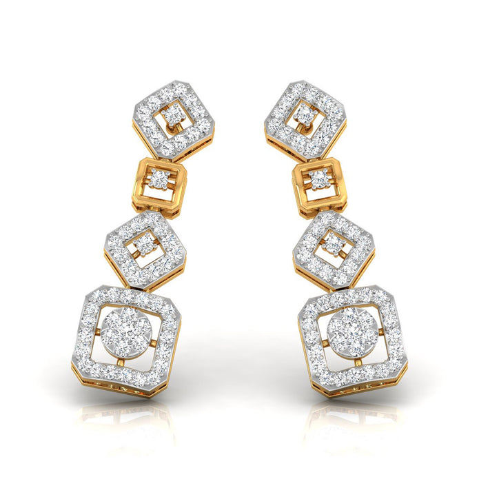 round diamond dangler earrings in yellow gold
