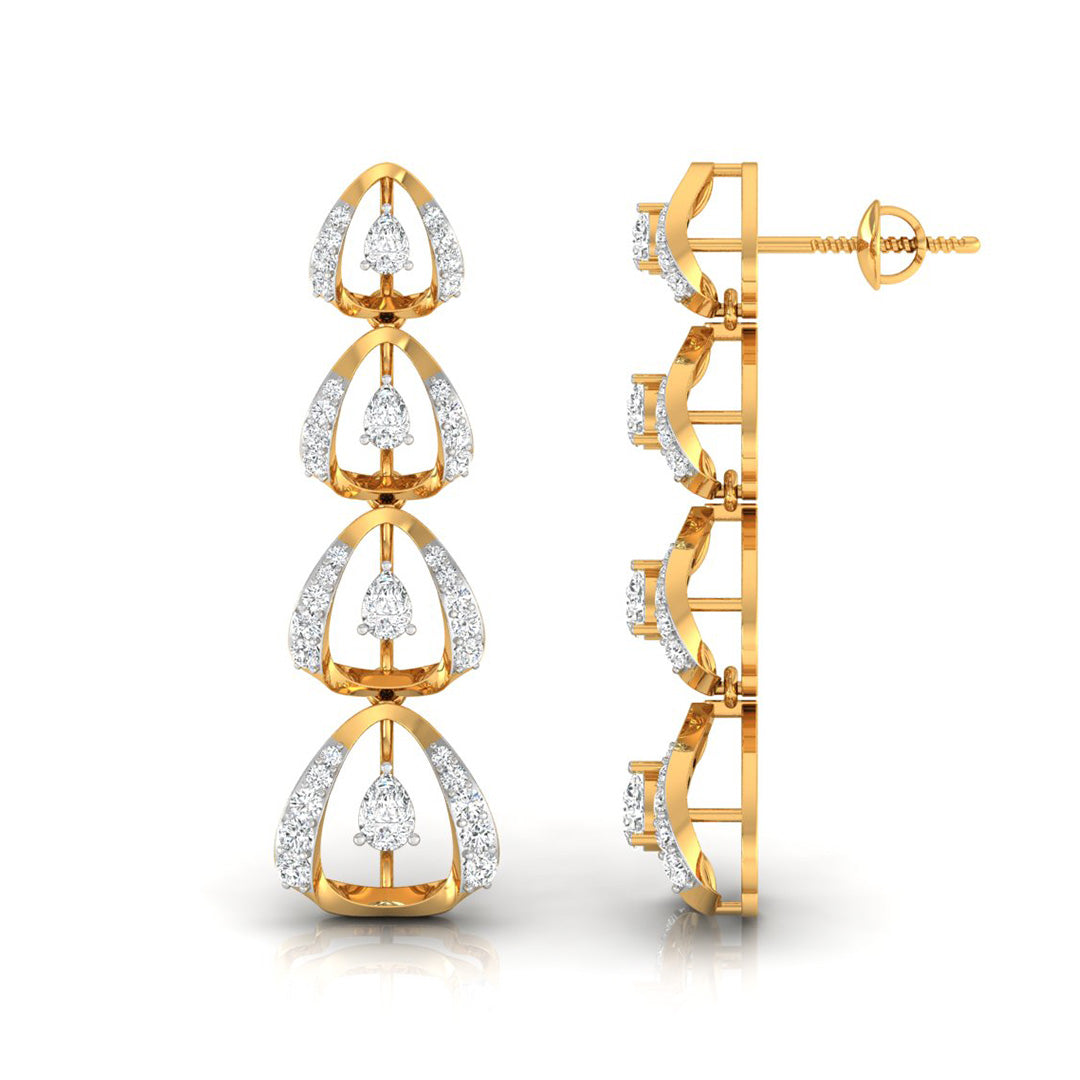 round diamond dangler earrings in yellow gold