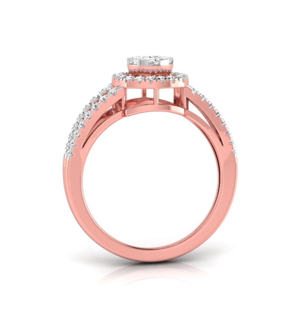 split shank round cluster diamond ring in rose gold