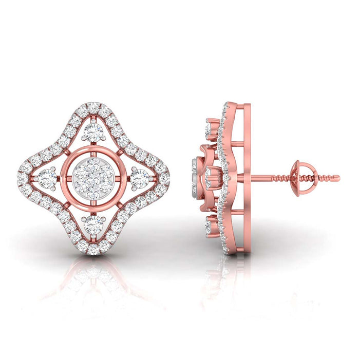 star shape round diamond stud earrings in rose gold
