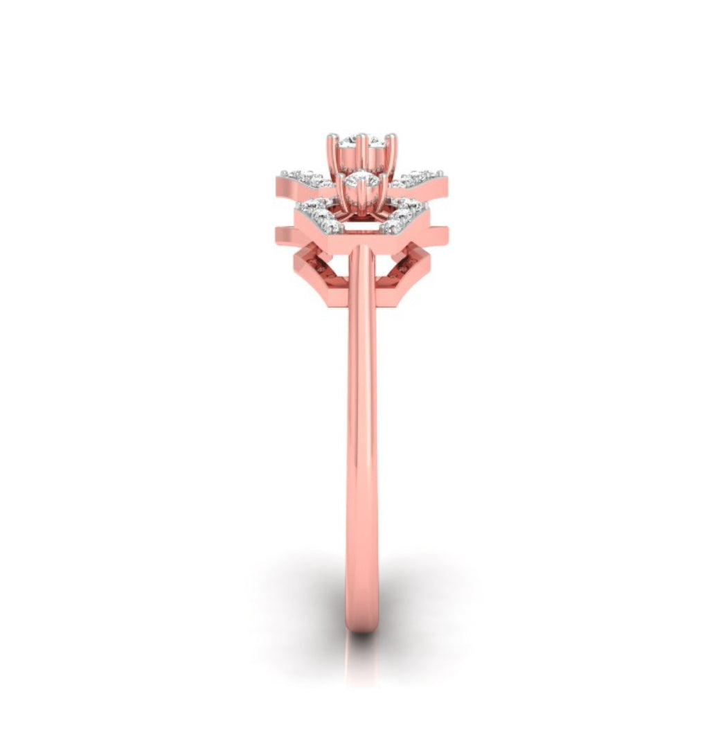 three hexagon diamond ring in rose gold