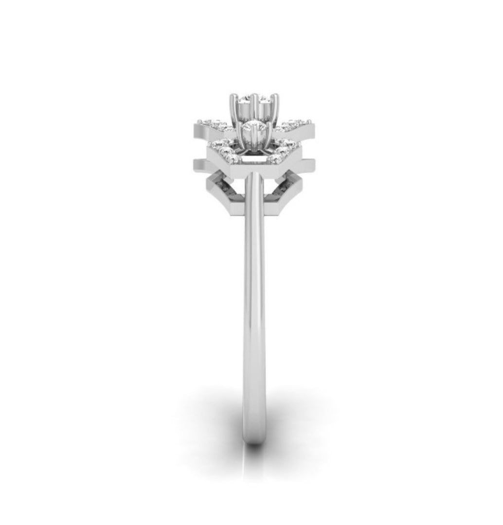 three hexagon diamond ring in white gold