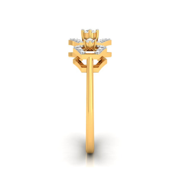 three hexagon diamond ring in yellow gold