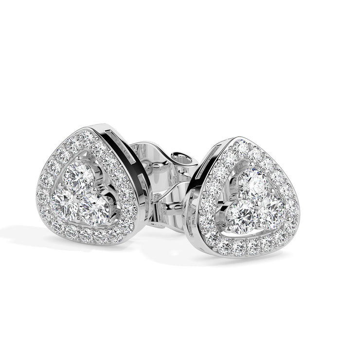 triangle cluster halo diamond stud earrings in white gold